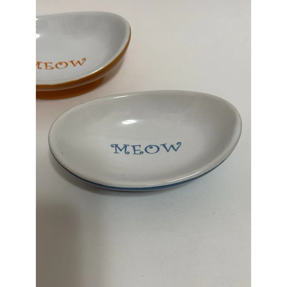Whisker City Orange Ceramic Pedestal Meow Feeding Dish Cat Bowl 4.22fl Oz 5.5